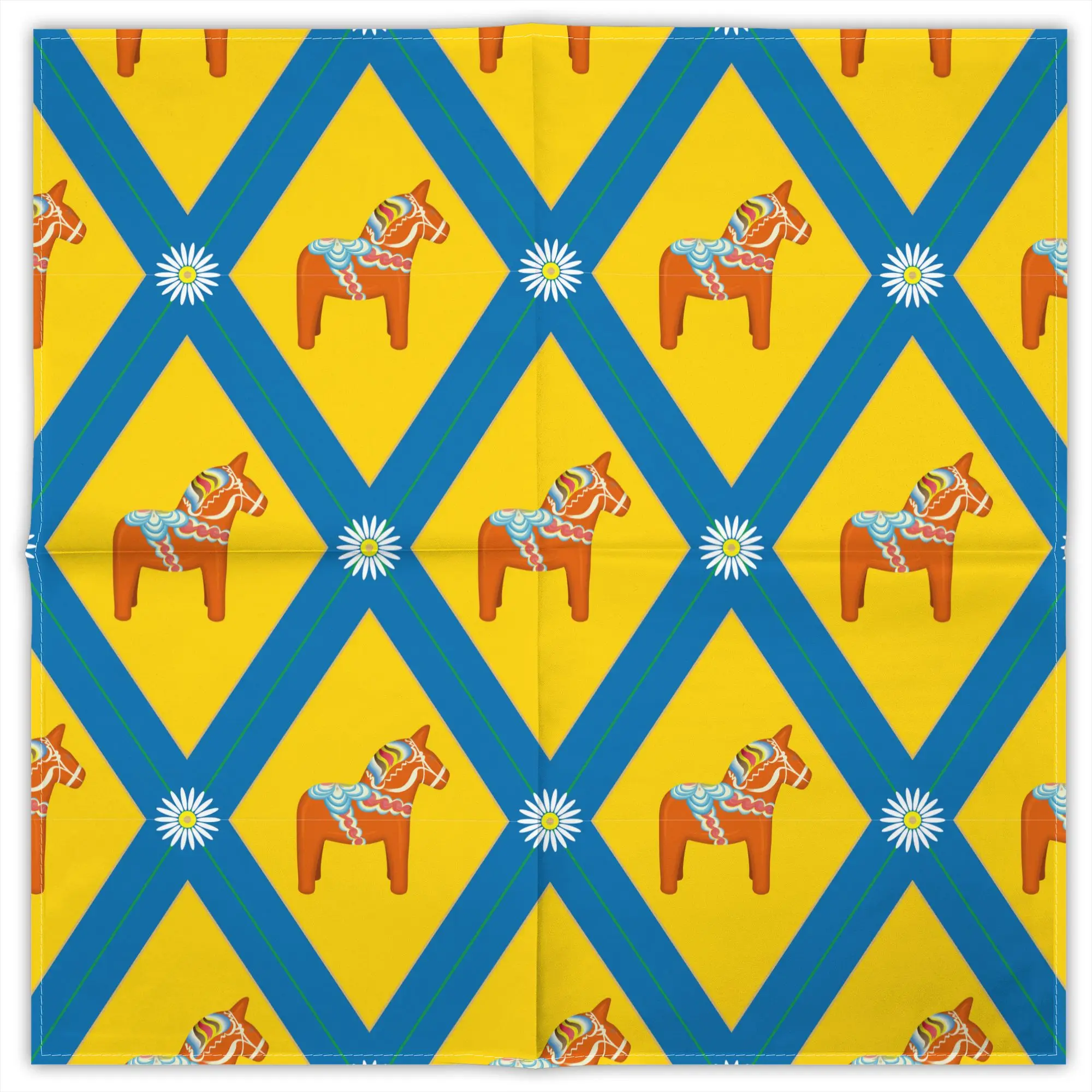 

Swedish Dala Horses Fashion Square Scarf Decorative Polyester Printed Daily