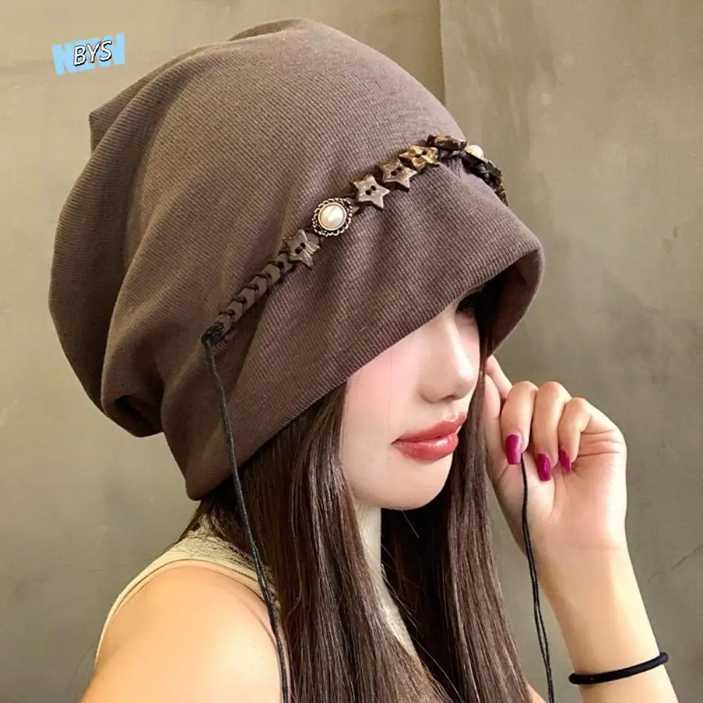

Retro Vintage Y2k Baggy Cap Star Fringed Boho Beanies Cap Versatile Ethnic Style Pullover Hats Streetwear