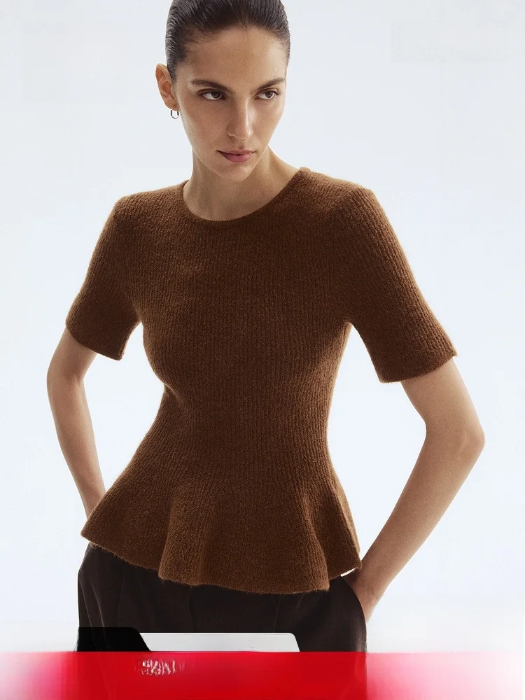 

H&M Женский вязаный свитер круглый Ne Декоративный подол ort Sve Casual Sle Обычный тонкий волокно из смеси полиэстера