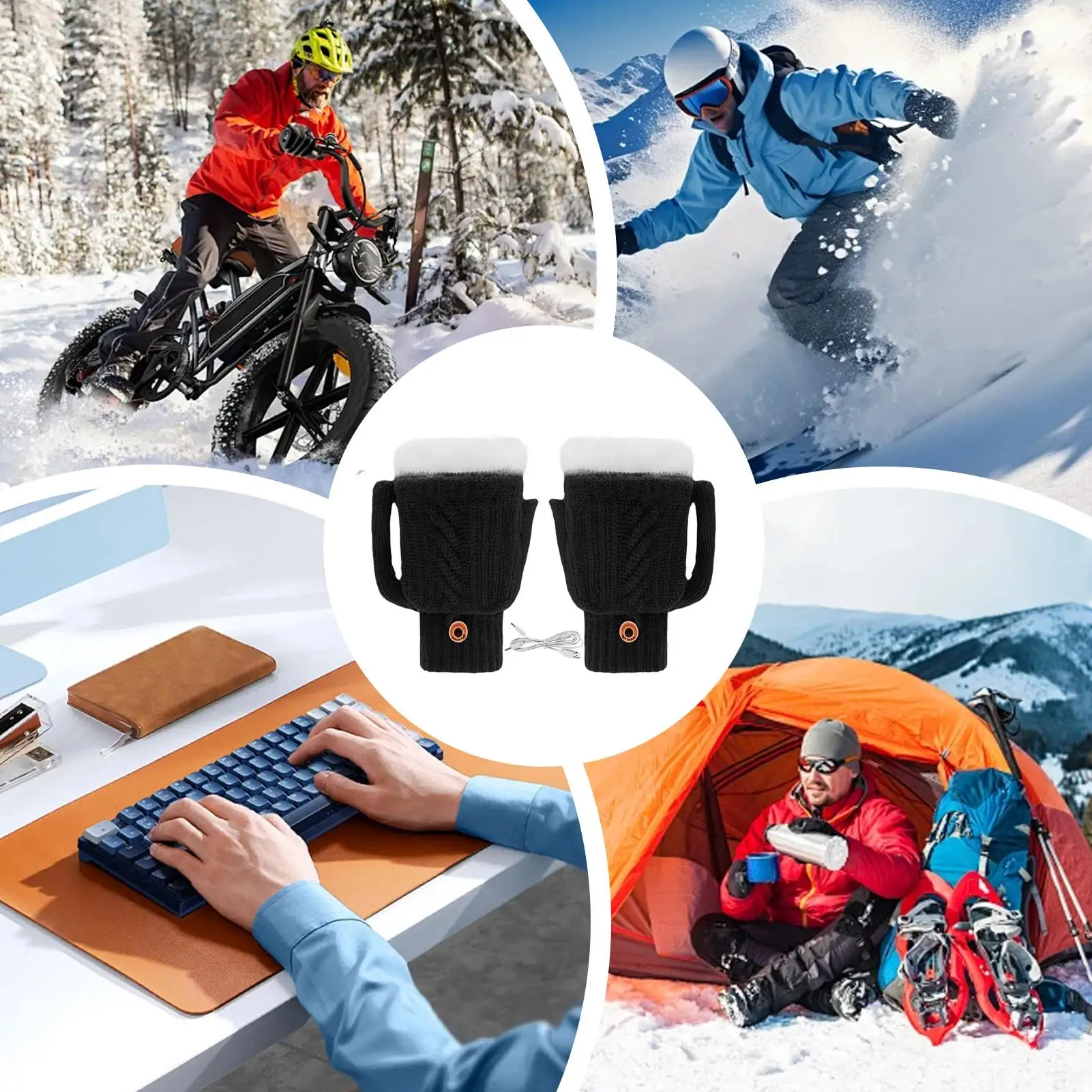 

Heated Gloves USB Heated Mittens Washable Thermal Mittens For Cold Weather Skiing Cycling Hiking Fishing Outdoor Indoor Office
