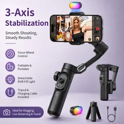3-Axis Gimbal Stabilizer for Smartphone Foldable Handheld Phone Video Record Vlog Anti-Shake Stabilizer PTZ for iPhone Android