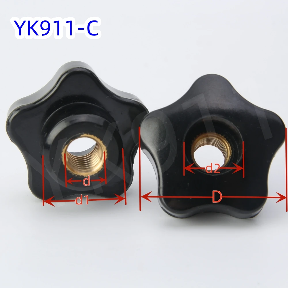 YK911 Plum Bakelite Hand Tighten Nuts Handles Plastic Five-Pointed Star Grip Knob Handle Head Screw