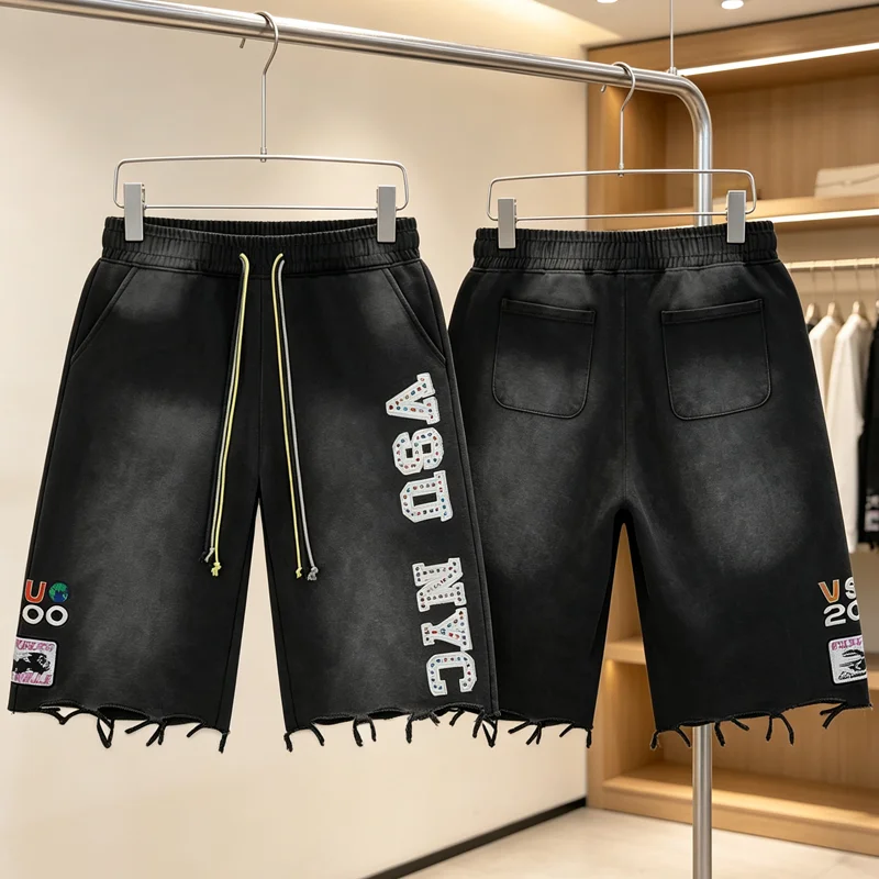26SS High Street Trend Men's Women's Hip Hop VALLEY Casual Shorts American Retro Fashion Diamond Shorts