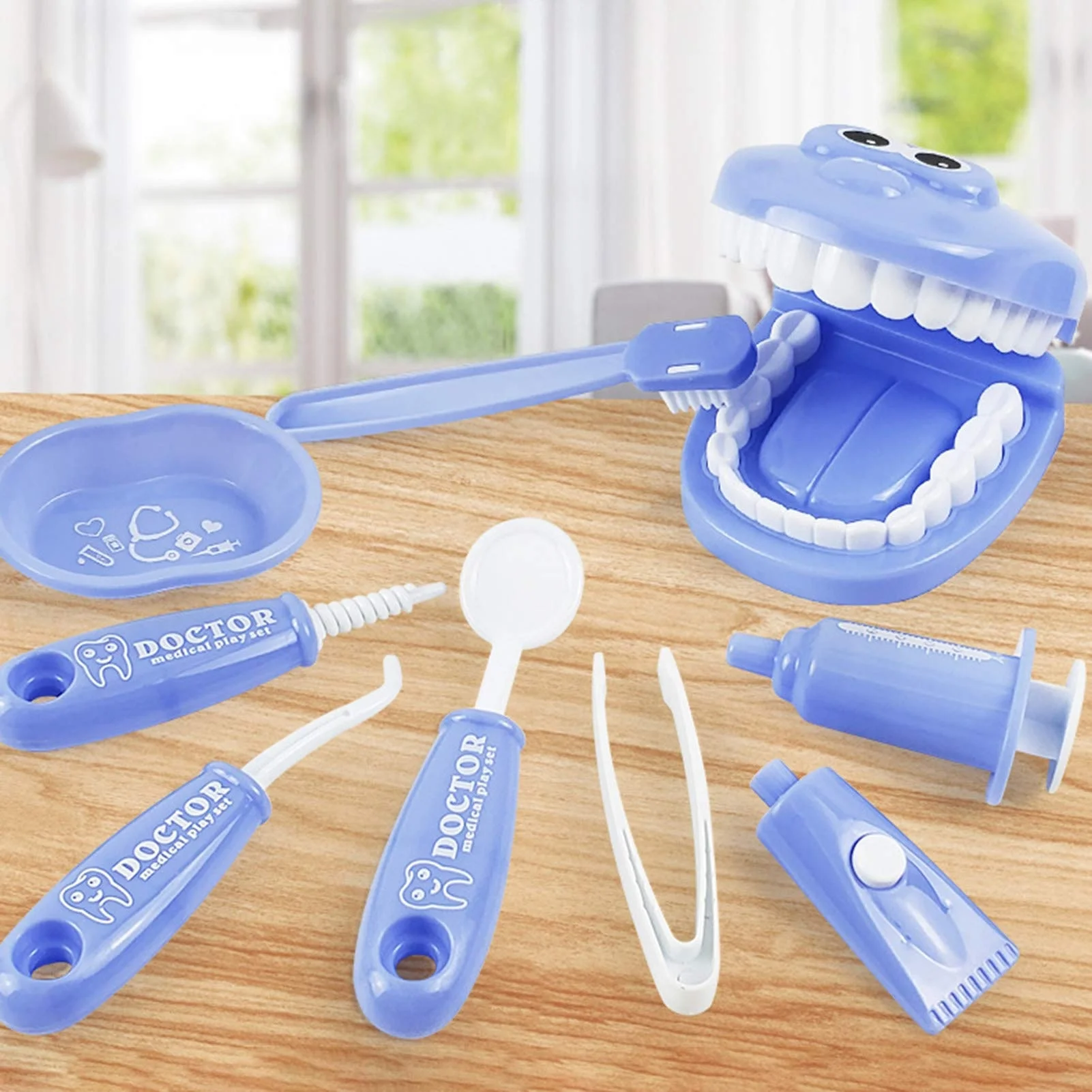 9Pcs Kids Brushing Game Educational Dental Scene Toys Teeth Model Doctor Playset