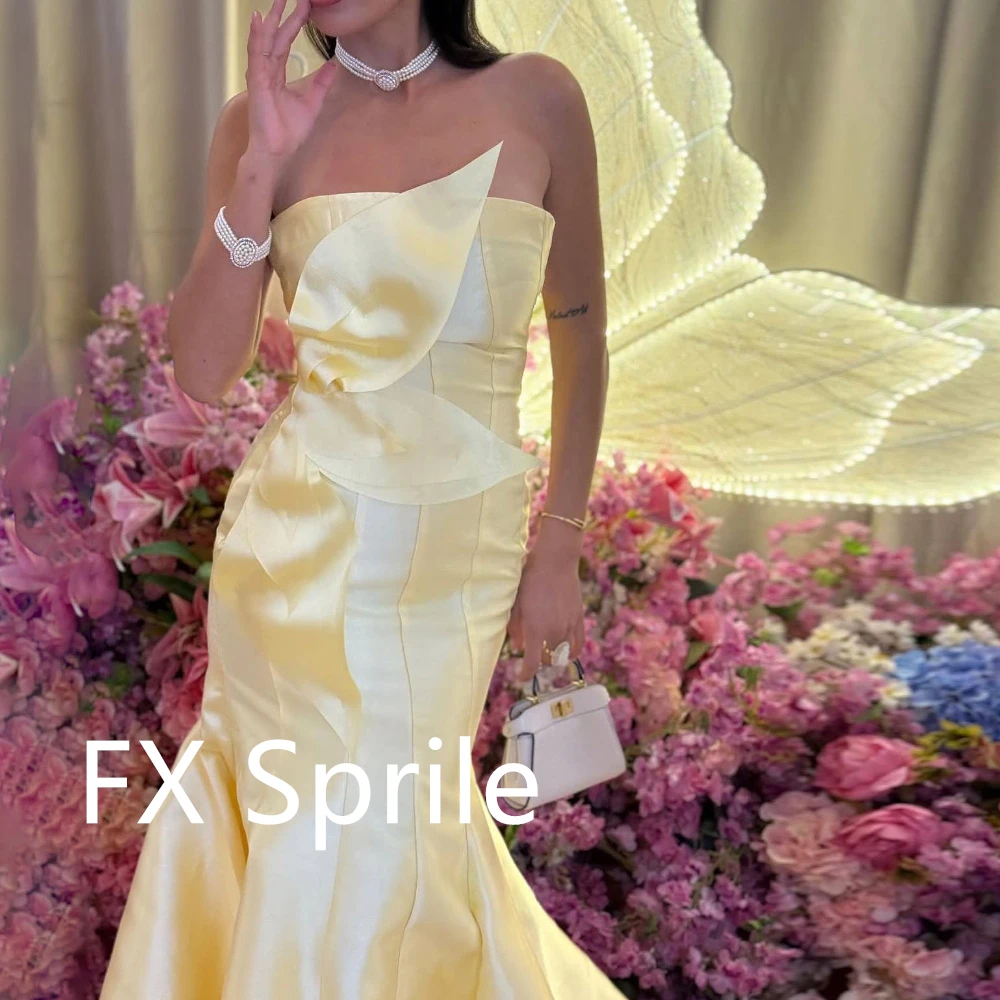 

Customized Mermaid Yellow Satin Evening Dress Sparkly Strapless Sleeveless Homecoming Dresses Elegant Special Occasion Gowns