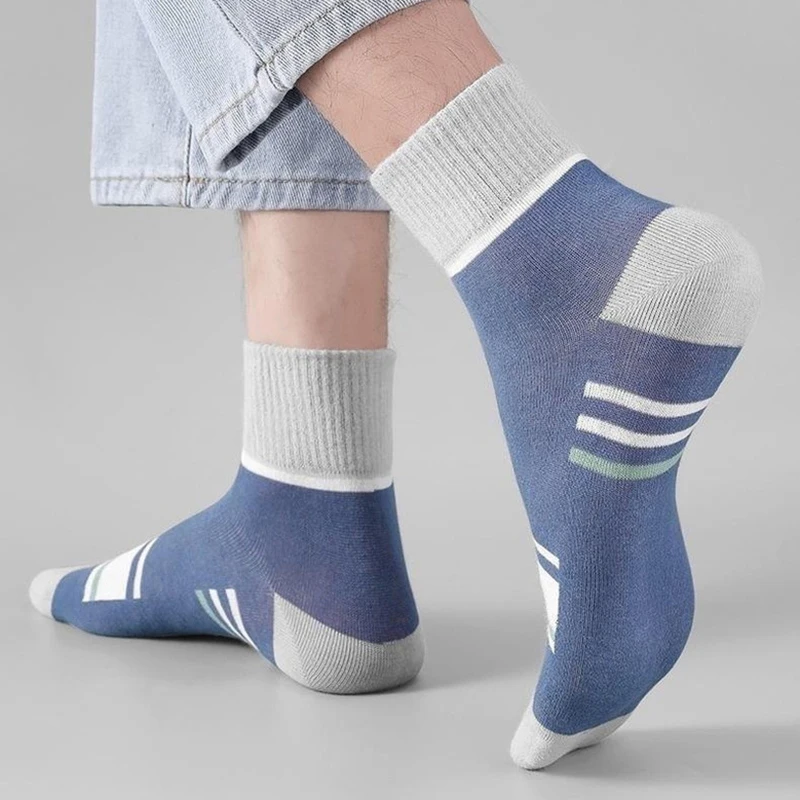 Chaussettes rayées en pur coton pour hommes, chaussettes de sport décontractées, anti-odeur, anti-favorable, haute qualité, affaires, printemps