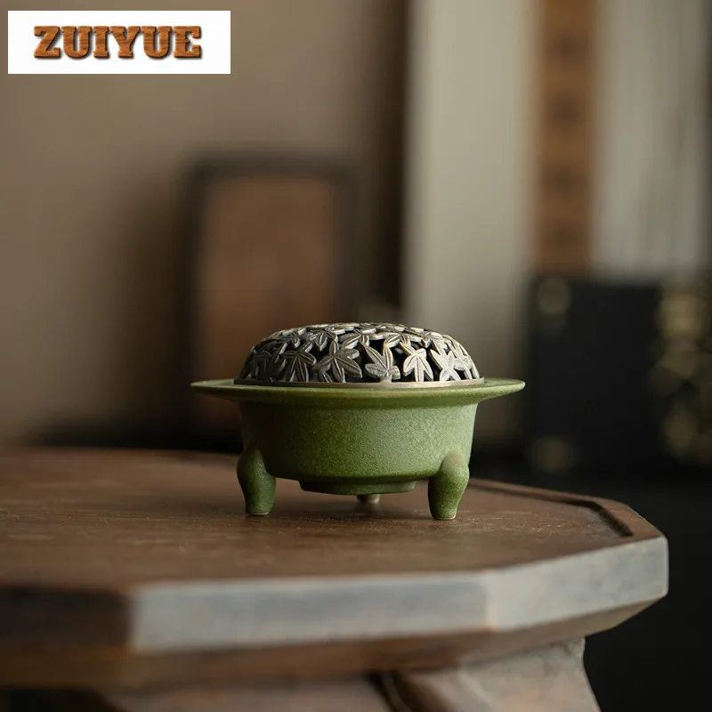 Small Green Tangerine Sprinkle Gold Incense Holder Zen Garden Incense Burners Aromatherapy Censer Tableware Supplies Decoration