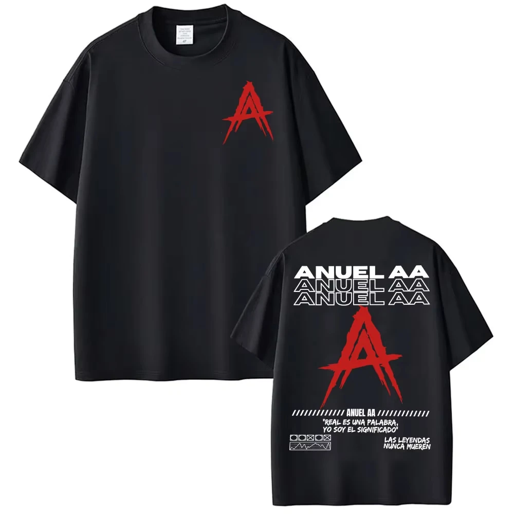 Anuel AA Rhlm 2 Real Hasta La Muerte Album Print T-shirts for Men Women Harajuku Hip Hop Street Cotton Short Sleeve Male T Shirt