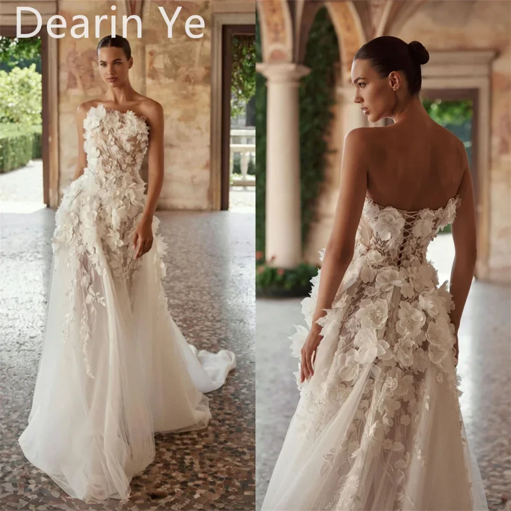 Vestido de baile noite sem alças a linha até o chão saias tule sem mangas vestidos de casamento sob medida dearin ye arábia saudita formal g