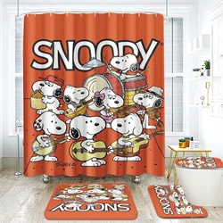 Cartoon Happy Puppy Snoopy Shower Curtain Cute 4 Piece Bathroom Interesting Decorations Sets Full Set Accessories Curtains Bath