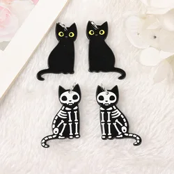 8Pcs/Lot Halloween Charms Creative Acrylic Skull Black Cat Fashion Accessories For Jewelry Diy Making