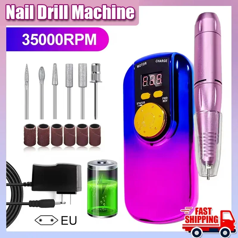 

35000RPM Portable Electric Nail Drill Machine With LCD Display Rechargeable for Acrylic Gel Professional Manicure Tools