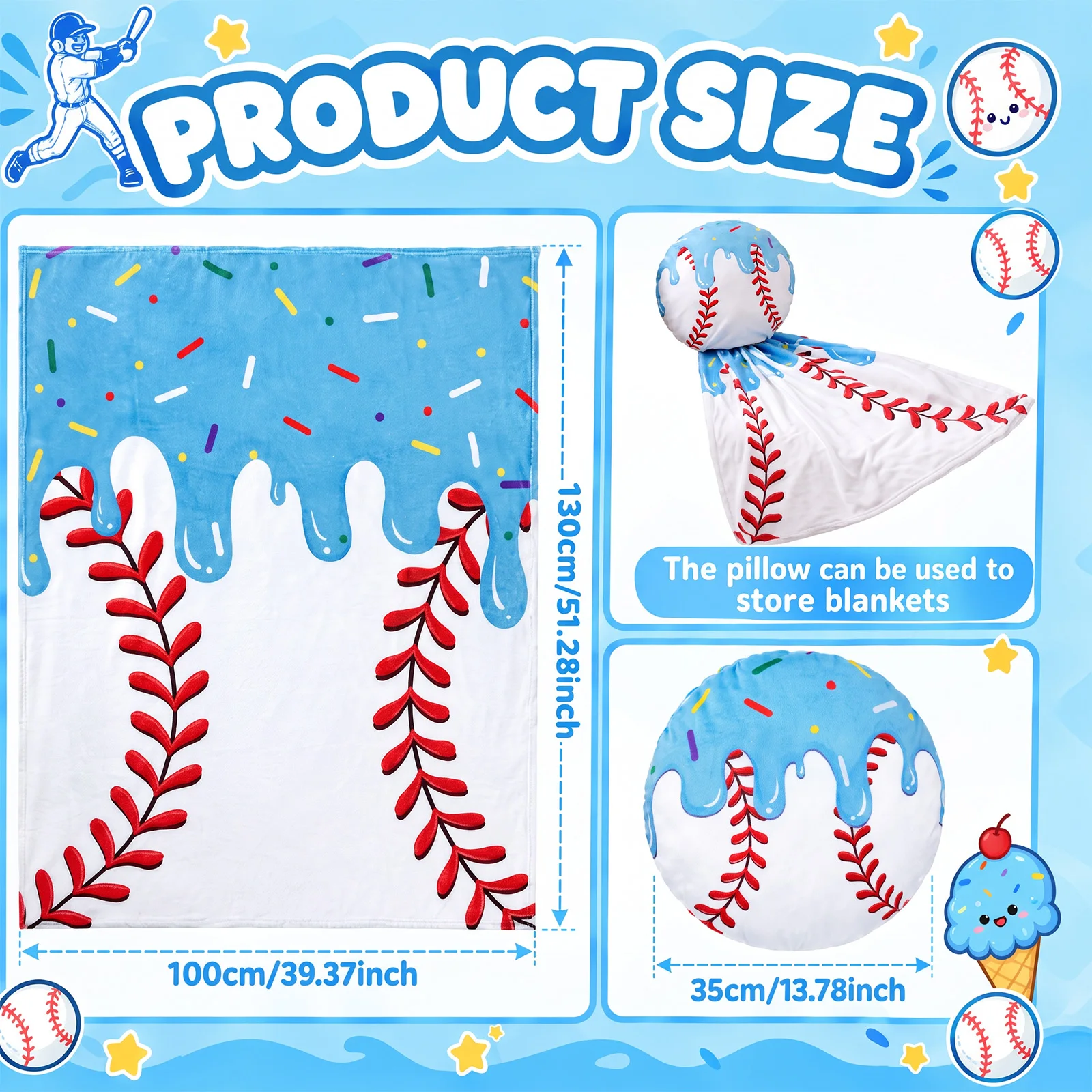 Sports Themed Blanket and Pillow Set Baseball Plush Pillow and Throw Blanket Set for Couch Relaxing Office Nap Game Day Rest
