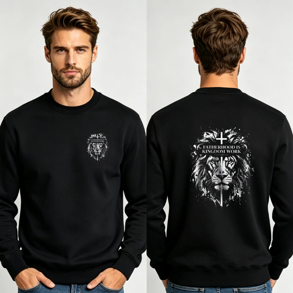 Men Lion of Judah Cross Splash Ink Double Sided Crewneck Sweatshirt Retro Christian Lion Faith Graphic Loose Sweatshirt Casual