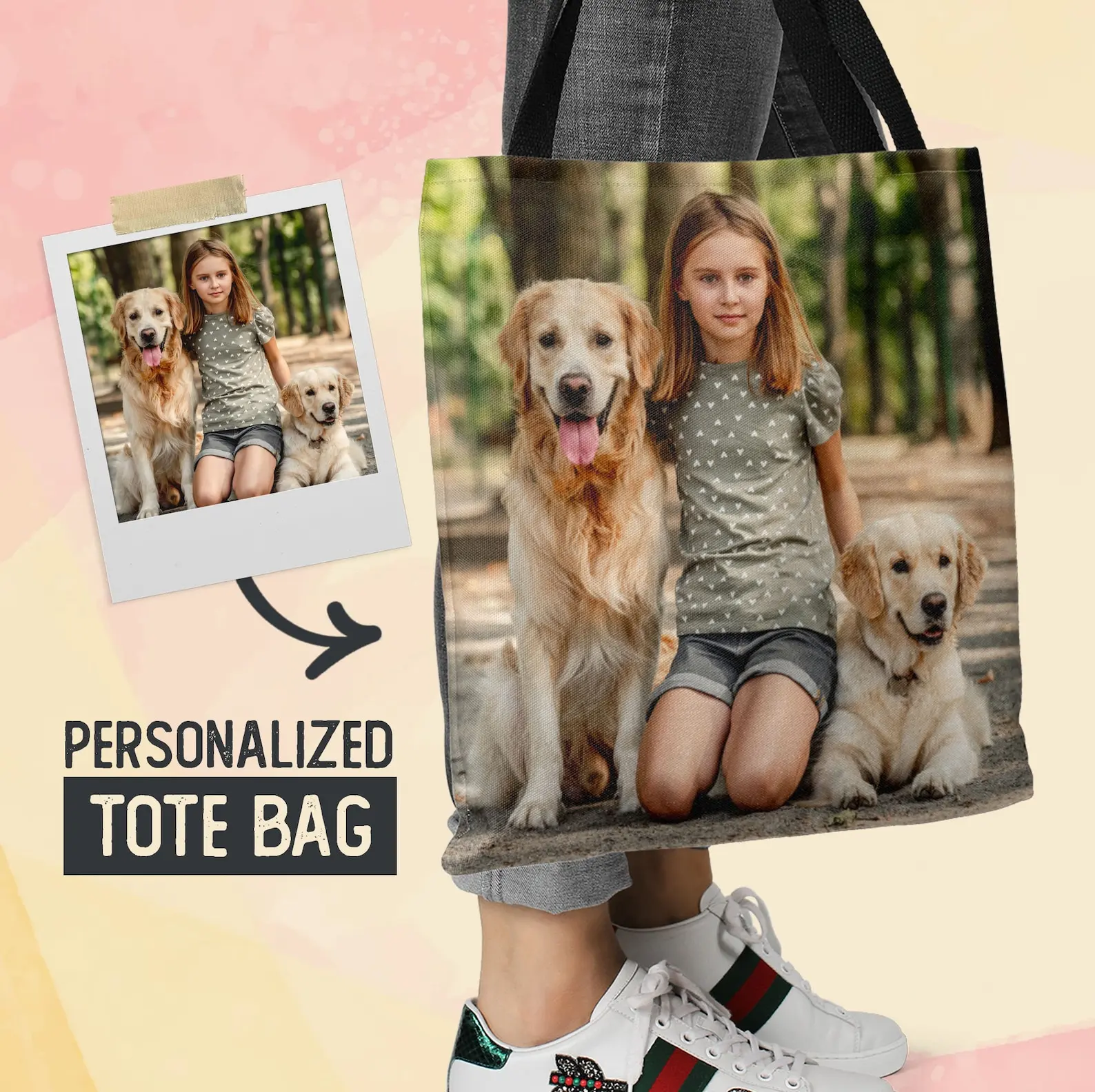 Custom Photo Canvas Tote Bag, Personalized Picture Print, Customizable Family Pet Gift Shopping Bag