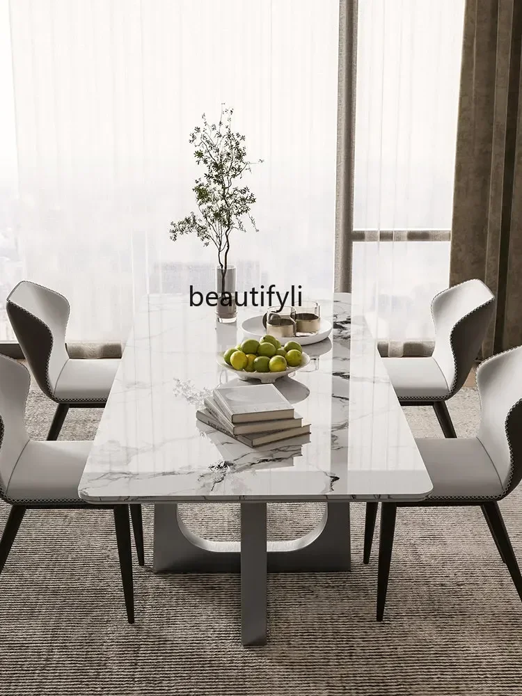 cc182R11 Stone Plate Dining Tables and Chairs Set Light Luxury Modern Minimalist Dining Table Nordic Rectangular Home Dining Ta