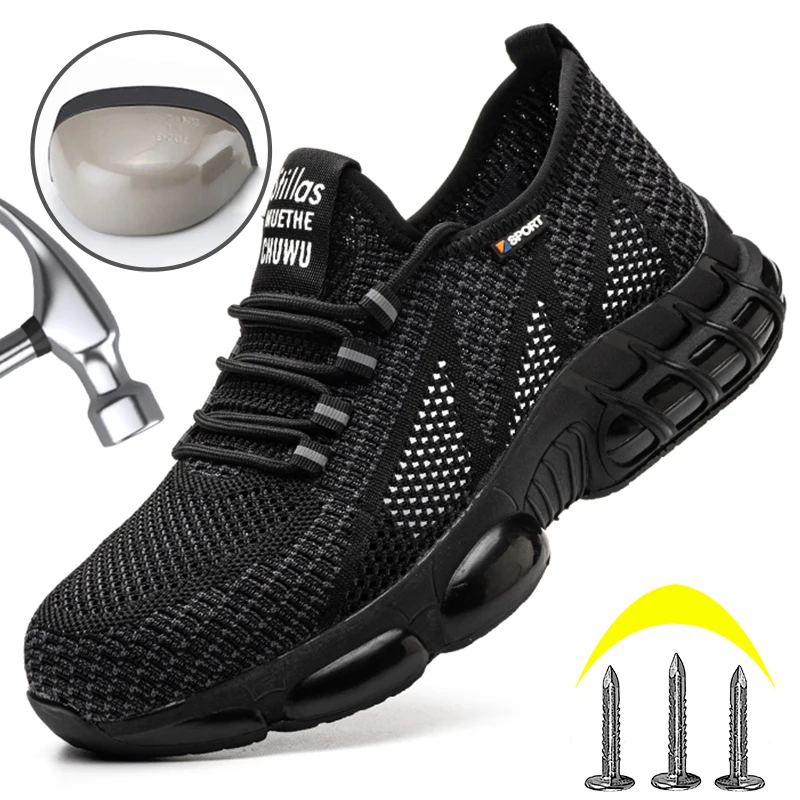 

Lightweight Men Safety Boots Summer Breathable Men Construction Sneakers Steel Toe Anti Smash Working Safety Shoes Protection