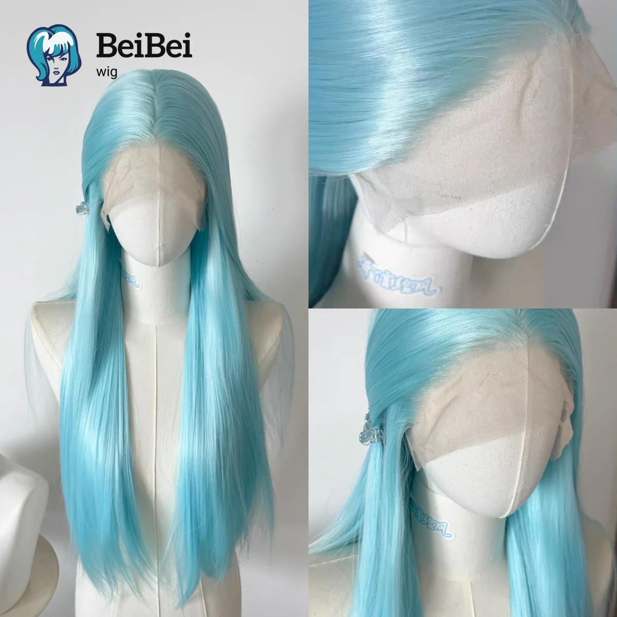

Ice Blue Long Straight 13*4 HD Lace Front Synthetic Wigs for Women 26Inches Heat-resistant Fiber Nature Looking Wig for Cosplay