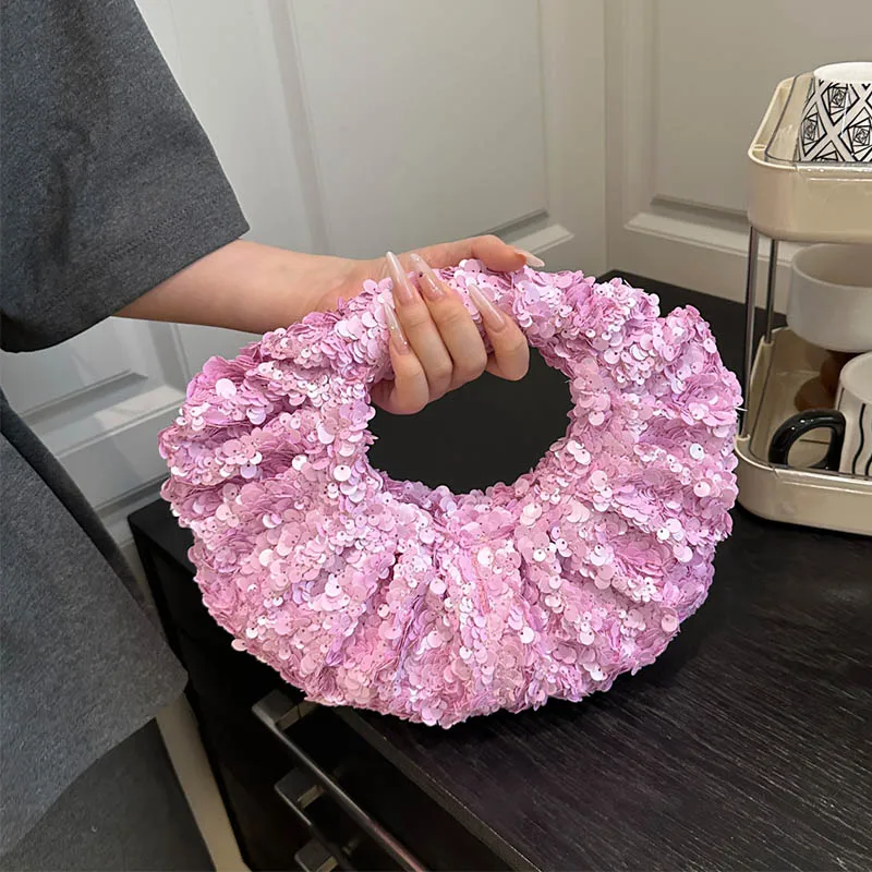 

Фиолетовая сумочка, роскошный вечерний клатч с блестящими пайетками, женская трендовая круглая сумка, модная сумка на запястье, женский вечерний кошелек