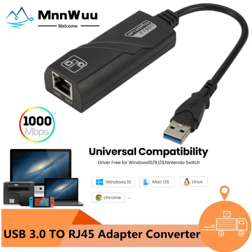 

MnnWuu Wired 10/100/1000Mbps USB 3.0 To Gigabit Ethernet Adapter USB To RJ45 Network Card (10/100/1000) Mbps for Windows 10 PC