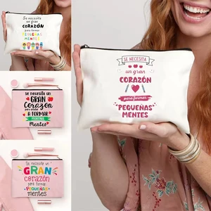 Gracias Maestra / Merci Maitresse Lipstick Bag Zipper Small Toiletry Bags Teacher 's Day Cosmetic Case Women Makeup Bags Casual