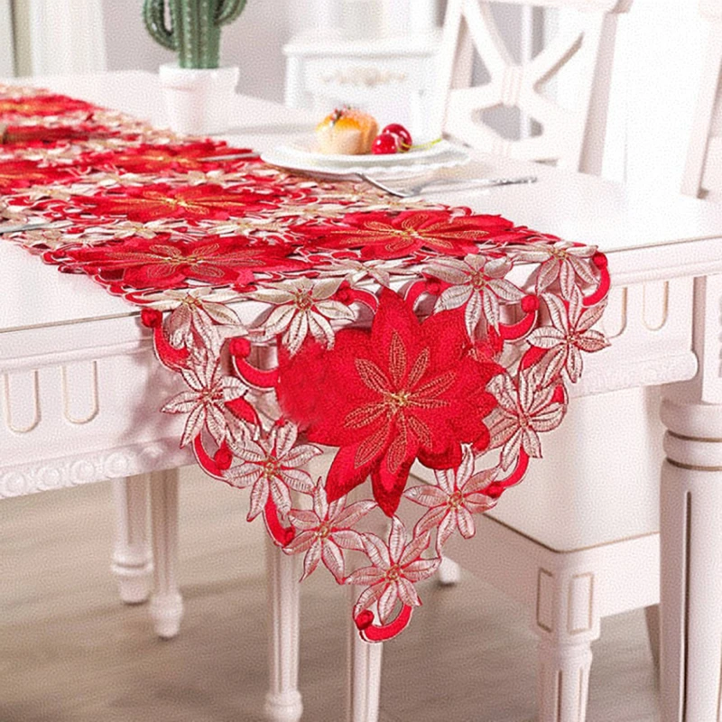 

Christmas Decor Tablecloth Printed Embroidered Christmas 176*38cm Table Runners Table Flag for Home New Year Decoration