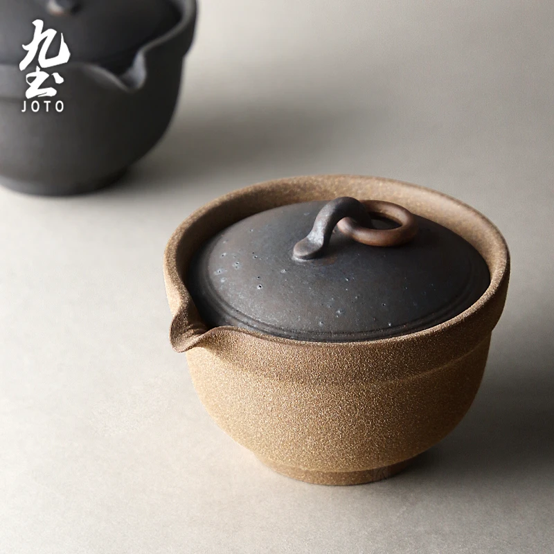 JOTO Japanese Style Handmade Rough Ceramic Teapot, 2 Cups Traveling Set CHR0594