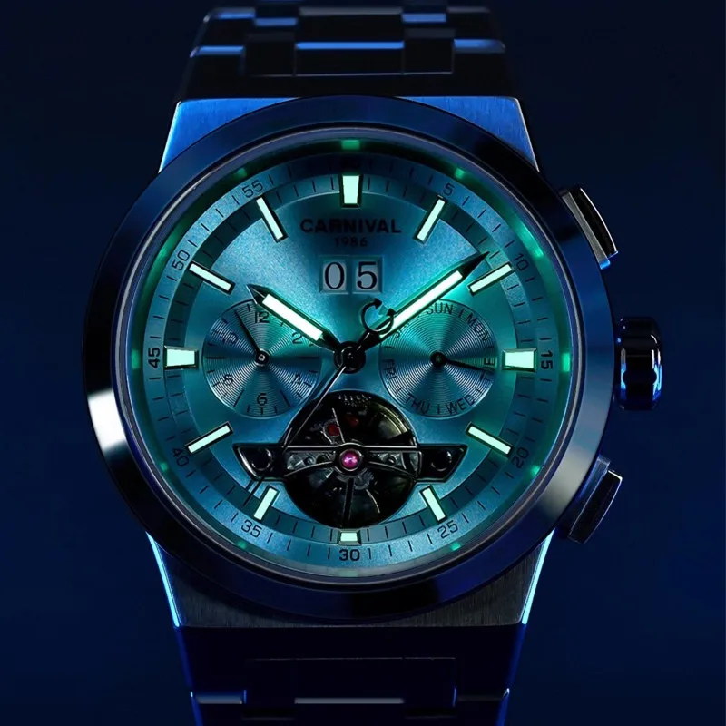 Montre CARNIVAL Mens Sport Mechanical Watch Brand Luxury Tourbillon Automatic Wrist Watches for Man 50M Waterproof Reloj Hombre