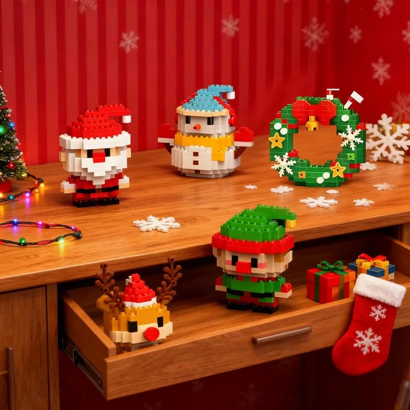 Conjunto de Blocos de Montar DIY Papai Noel, Enfeites Temáticos de Natal, Mini Figuras de Blocos, Presentes de Natal e Aniversário para Crianças