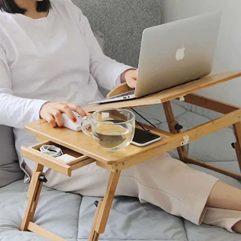 Mesa dobrável portátil para laptop, acessórios de cama, bandeja dobrável, mesa de cama de dormitório, escultura em madeira moderna, trabalho