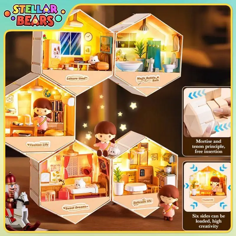 Simulatie Kamers Meubilair DIY Cottage Art House Speelgoed Set met LED-lichtstrips Fantasiespel Miniatuurscène Handgemaakte decoratie