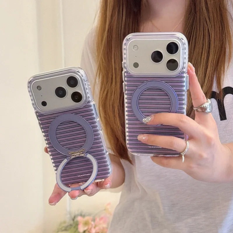 Simple Purple Line Stripes Phone Case For iPhone 17 Pro 16 15 14 Pro Max Cover with Stand Fashion Shockproof Cases For iPhone 17