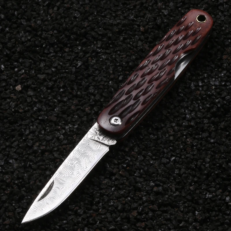 Outdoor folding knife Damascus steel steel rosewood handle folding portable knife portable folding knife