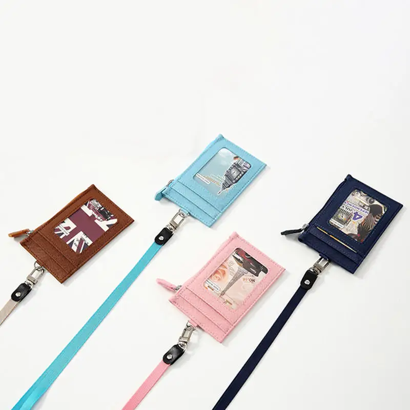 جديد بو الجلود بطاقة شارة حامل مع الرقبة الحبل طالب حافظة للبطاقات محفظة نسائية للعملات المعدنية بطاقة حافظة سستة حقيبة مكتب لوازم عادية