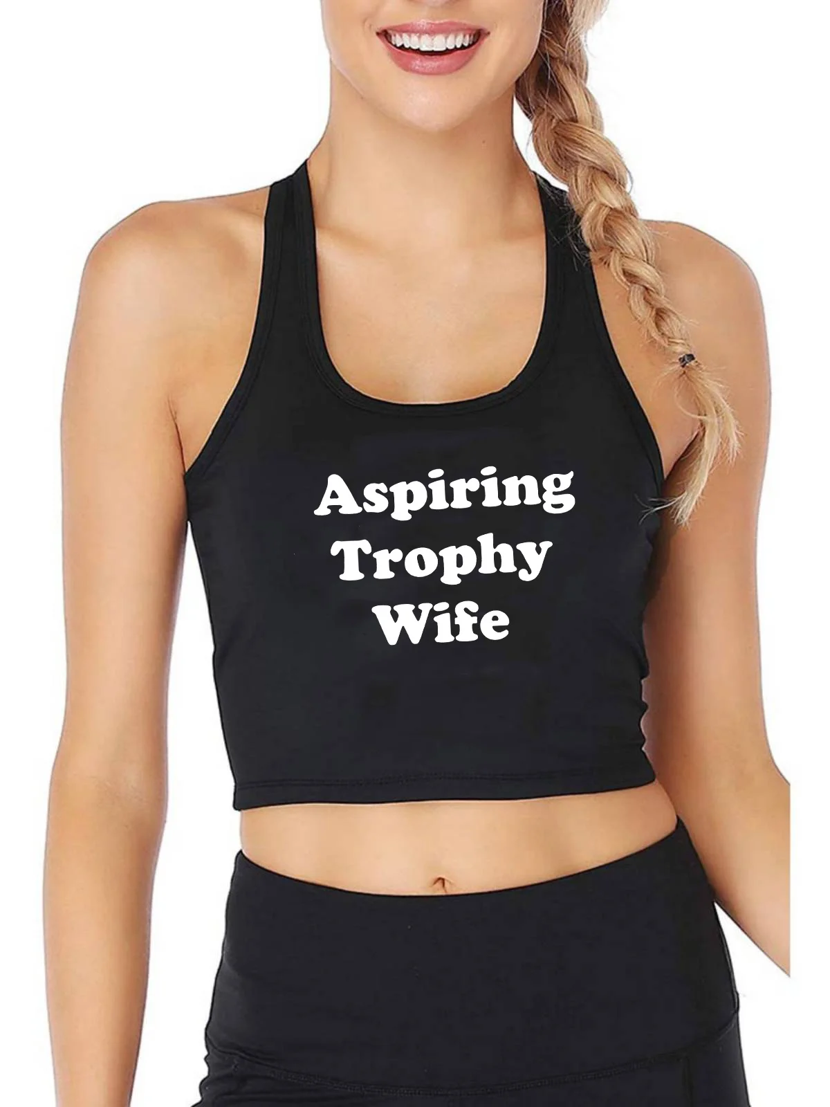 Aspiring Trophy Wife Design Breathable Slim Fit Tank Tops Women's Trend Funny Sexy Crop Top Gym Training Camisole