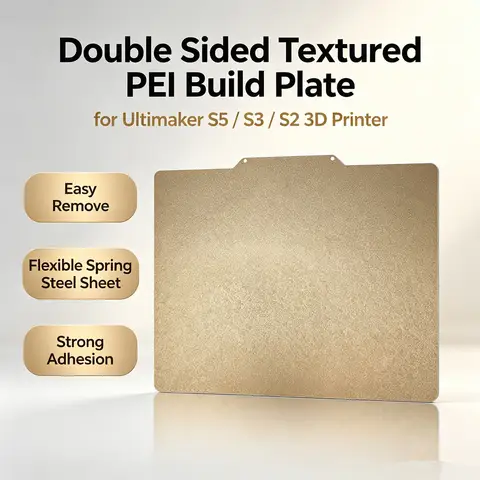 Placa de Construcción Texturizada de PEI para Ultimaker S5 S5 Pro/S2 S3/S2, Lámina de Acero Flexible de Doble Cara con Revestimiento de PEI, 355x275/258x230/229x257mm