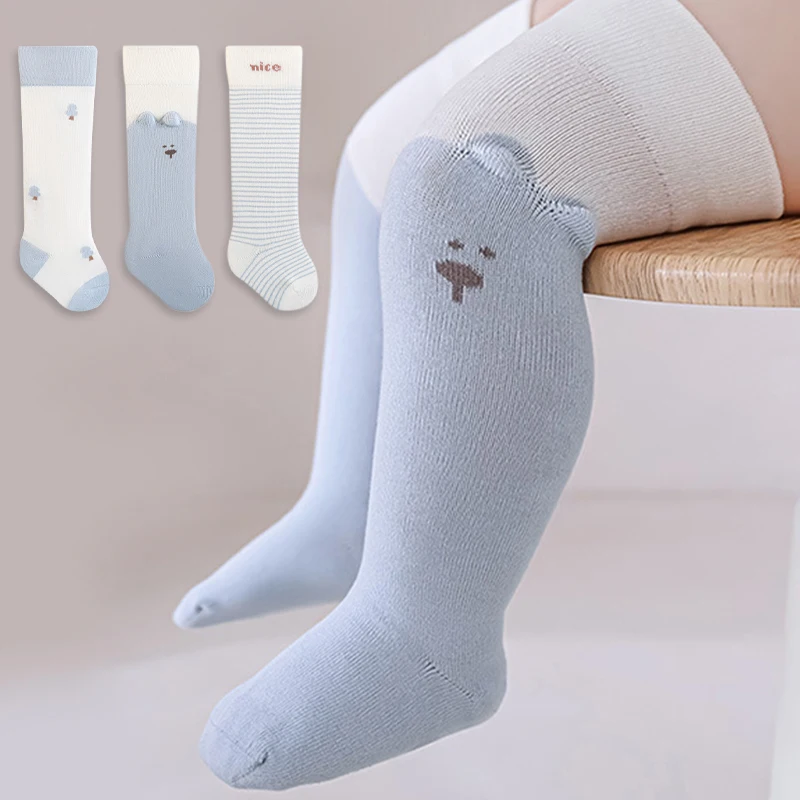 3 Paar lange Baby-Socken, weiche Baumwollsocken für Kinder, lange Röhre, Cartoon-Säuglings- und Kleinkind-Socken für Babys, Jungen und Mädchen