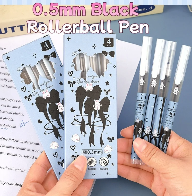 4/8/12pcs Quick-Drying 0.5mm Black Rollerball Pen with Cartoon Direct-Liquid Ink for Students Smooth School Writing Pen