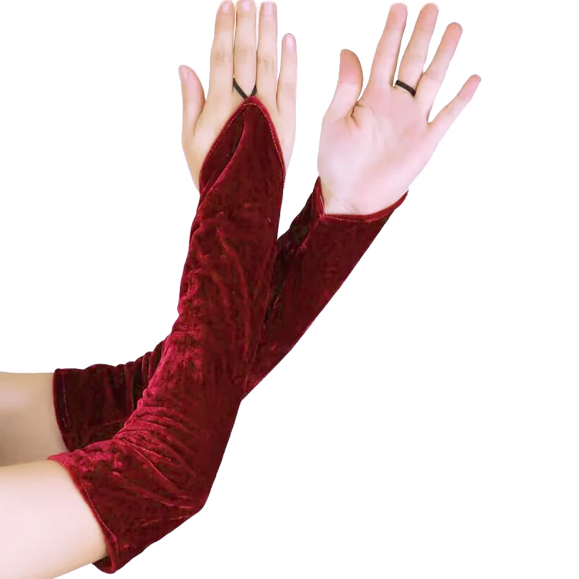 40cm Hanging Fingers Gold Velvet Red Wine Style Banquet Long Gloves Ladies Aristocratic Party Ceremony Gala Dinner Mittens Nv10