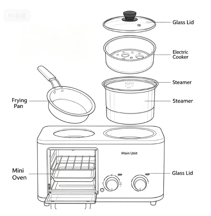 Multifunction Sandwich Makers Mini Bread Toaster Baking Ovens Fry Pan Electric 3 in 1 Breakfast Makers for Household