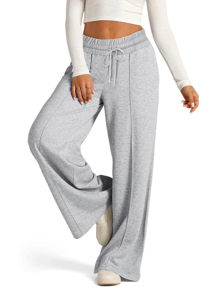 HOUZHOU Casual Wide Leg Sweatpants Women Classic Baggy Patchwork Trousers Gray Black Oversized Streetwear Female Joggers Basic