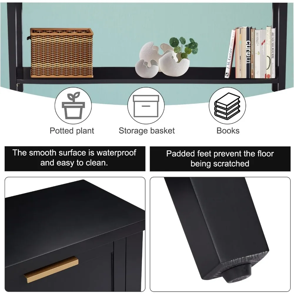 Morden Console Table with Drawers, Narrow Sofa Table with Storage Shelf for Living Room, Entryway, Hallway, Black