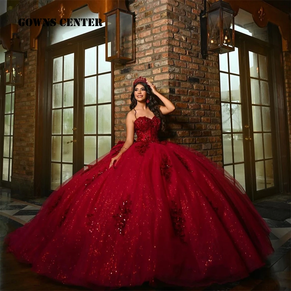 Wonderful Strapless Red 15 Quinceanera Dresses 2025 Beads Applique Ball Gown Mexican Birthday Wedding Party Dress Customized