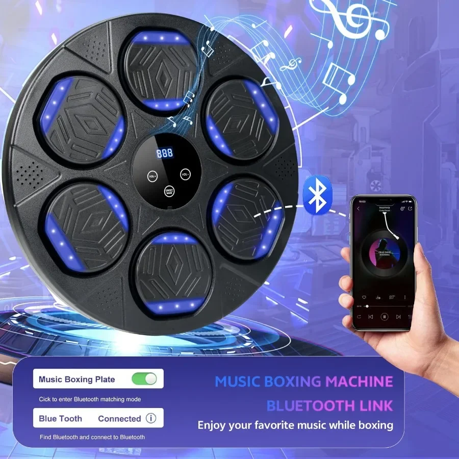 آلة الملاكمة الموسيقية المثبتة على الحائط مع اتصال بلوتوث للبالغين والأطفال معدات التمرين التفاعلية مع القفازات #2