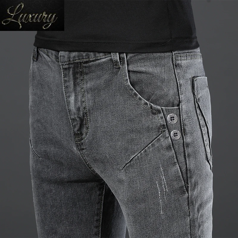 

New Men Streetwear Vintage gray Slim fit Jeans Trousers Male Simple Style Cotton High quality Casual Straight Denim pants