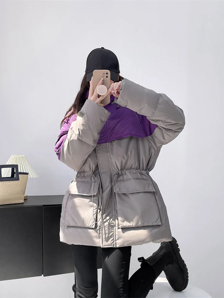 Down Jacket Women\'s New Fashion Hooded Thickened Korean Winter Warm Long Sleeve Loose White Duck Down Coat Chaqueta Mujer