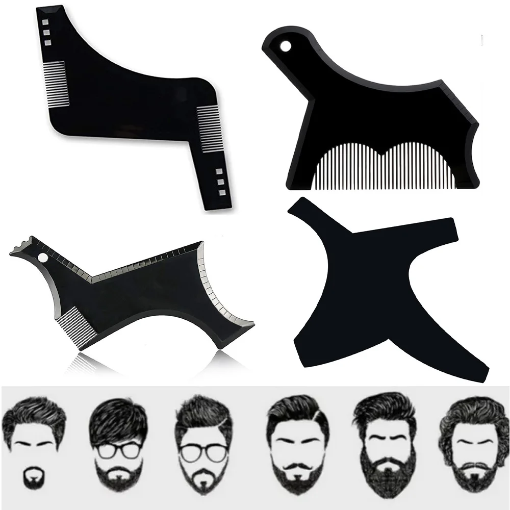 4Pcs Beard Care Set for Men Hairdressing Moustache Moulding Comb Shaping Styling Template Ruler Combs Beard Combing Tools