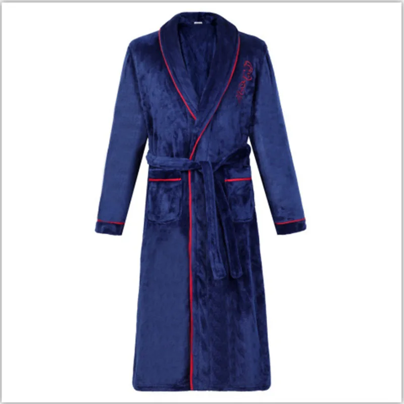 Flannel Bath Gown Winter Bathrobe Men 3XL Thick Men's Robe Terry Long Sleeve Solid Male Sleep Gown Women Nightgown Kimono Lounge