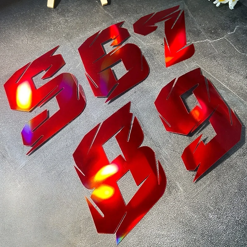 1PC 0to9 Red Laser Number Motorcycle Stickers Waterproof for DIY Motorbike Fuel Tank Front Fairing Helemt Fender Vinyl Decals image 2