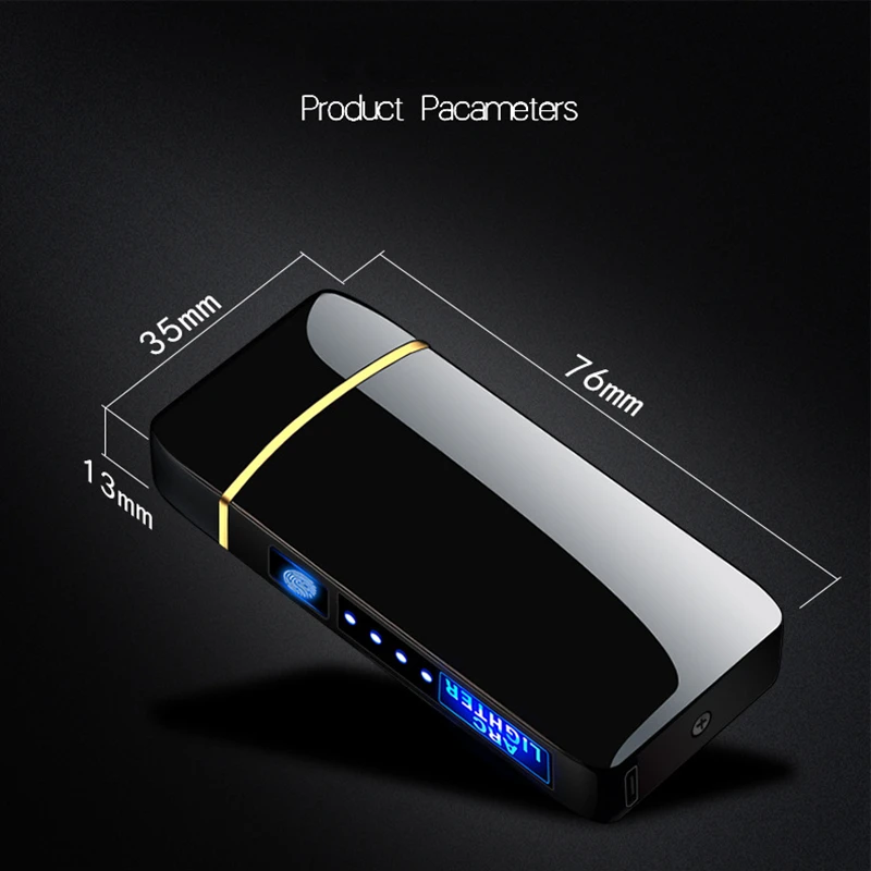 New Dual Arc Windproof Flameless Lighter With LED Power Display USB Touch Metal Plasma Lighter Portable Kitchen Outdoor Gadget